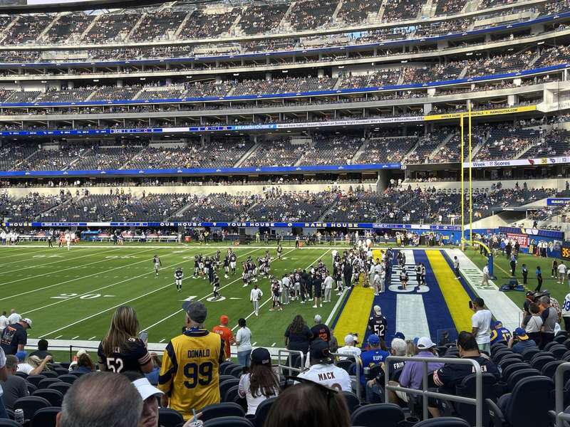 Rams vs Bears packed lower bowl, fan jerseys
