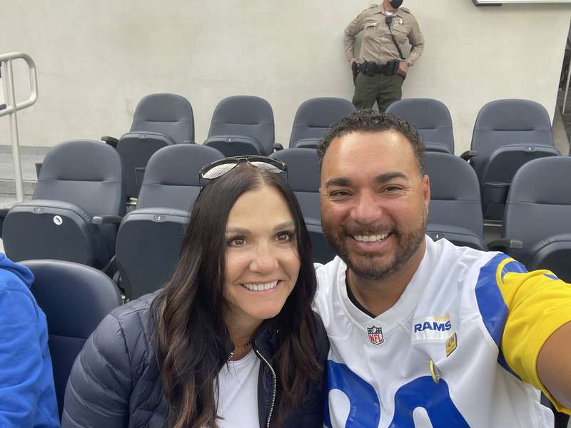 Gary and Stacy selfie in Rams seats