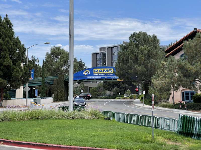 Rams Training Camp UCI bridge banner wide shot