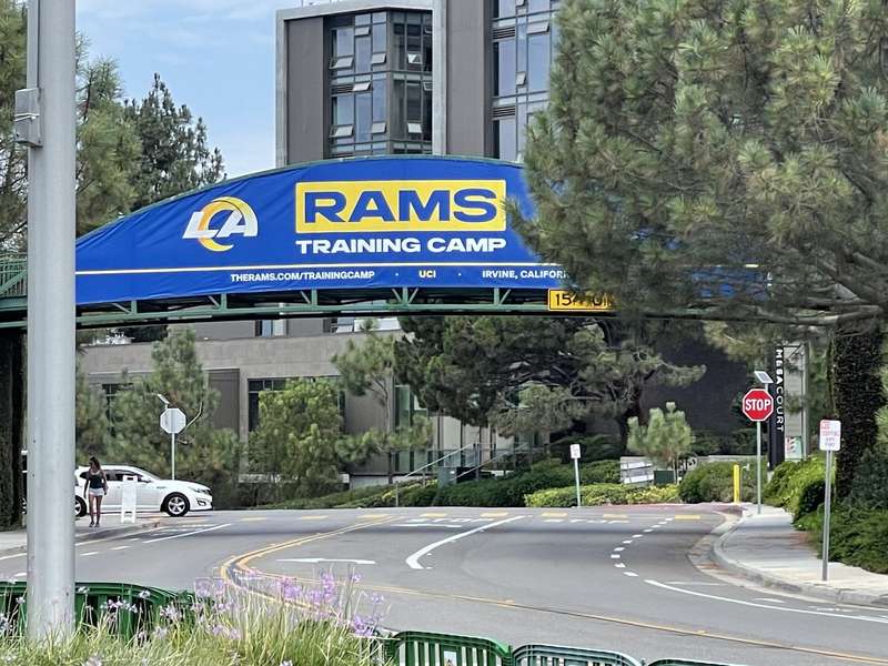 Rams Training Camp UCI bridge banner close-up
