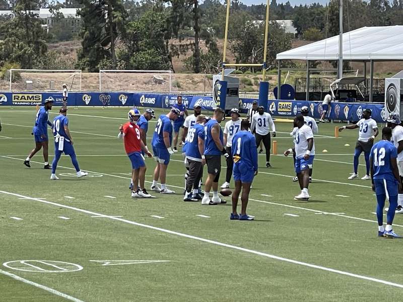 Rams Training Camp 2022 — players run drills on field