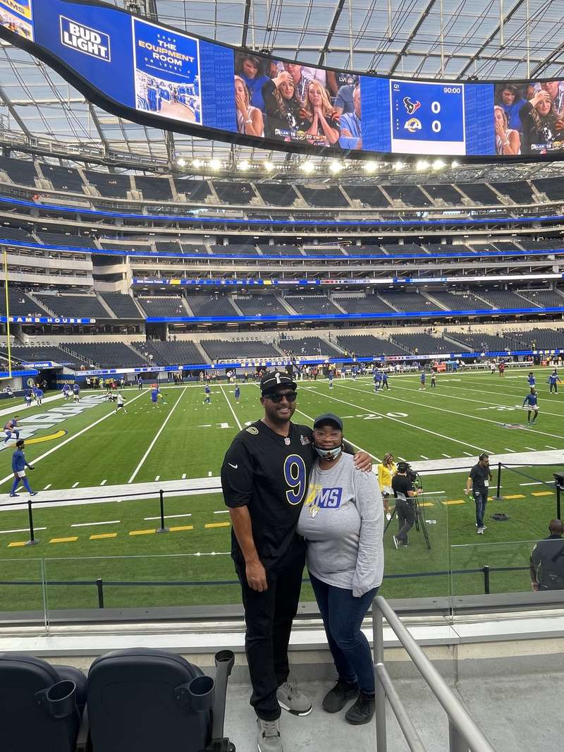 Gary and sister Micee at SoFi Stadium field level